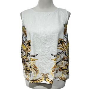 Joie Tank Top Women's XL Floral Paisley Print 100% Linen Blue Coastal Beachy